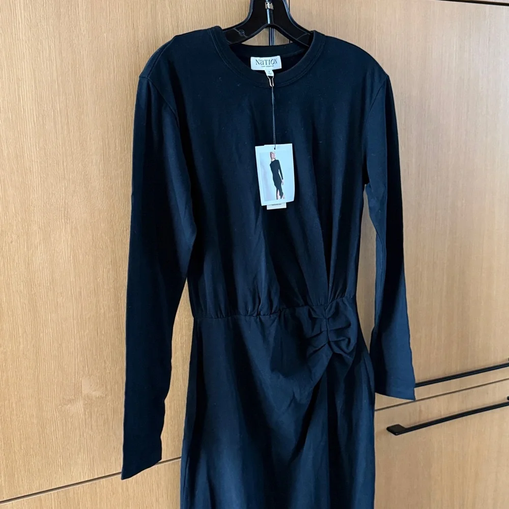 NATION LTD Long Sleeve Black Cotton Maxi Dress Jet Black Color Size Small NWT - Picture 3 of 8